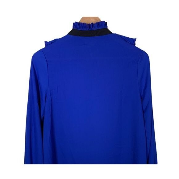 Haute Monde Blue Ruffle Long Sleeve Blouse Small Tie Neck - Picture 10 of 12